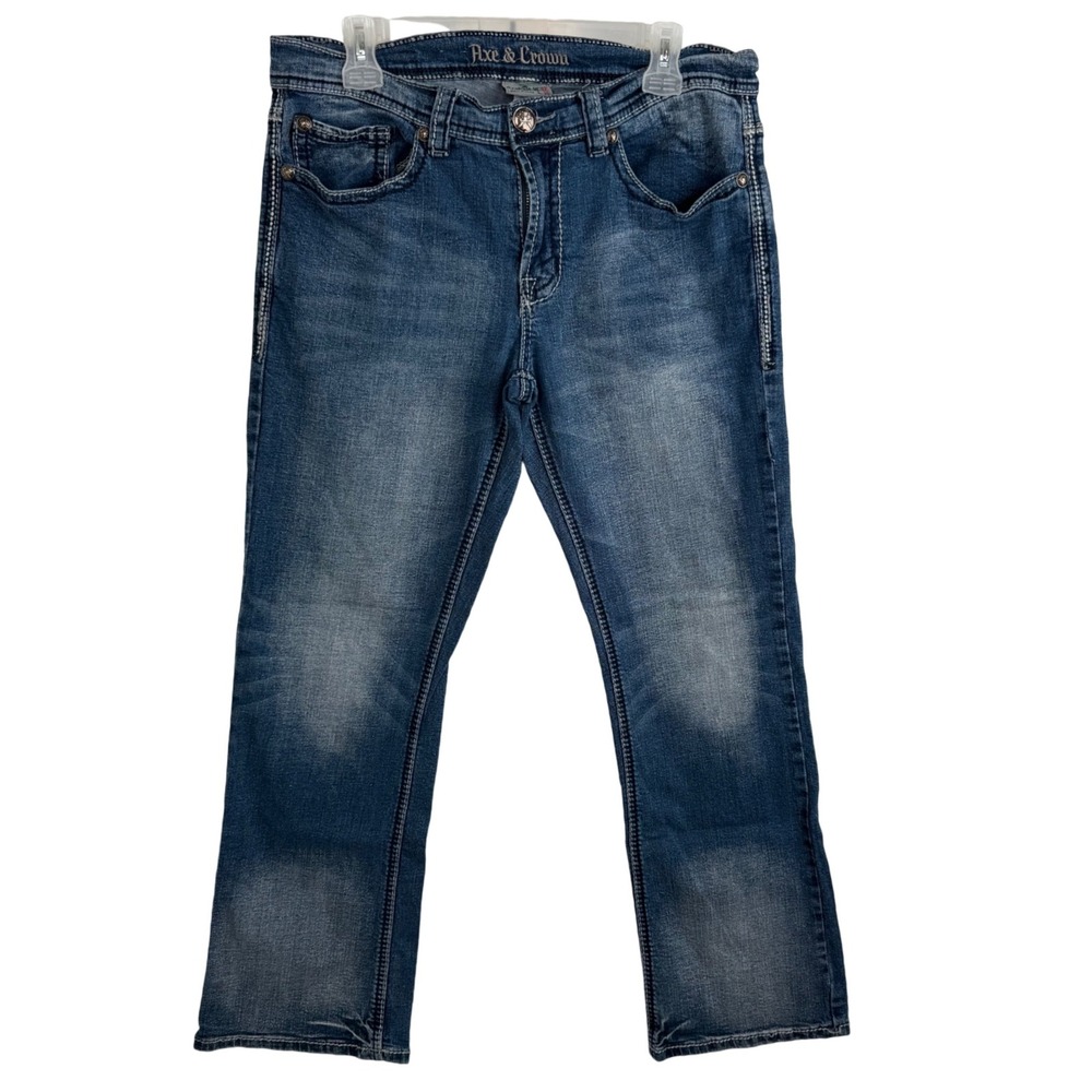 Axe & Crown Mens Boot‎ Fit Jeans Size 32x30 Blue Denim Stretch Embroidered
